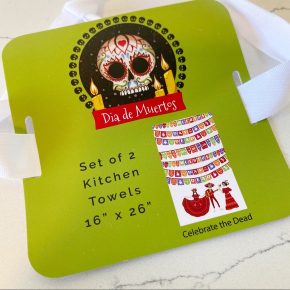 Day of the Dead Dia de Los Muertos Kitchen Towels Sugar Skulls - Picture 2 of 6